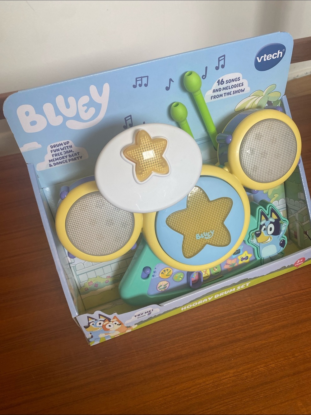 Bluey Hooray Drum Set - Yellow, Blue & Green